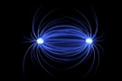 Conceptual image showing blue magnetic field lines leaving both ends of a dipole and connecting in the middle