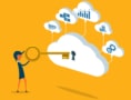 cartoon of a woman unlocking a cloud to access files and data