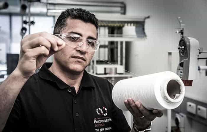 Photograph of Javad Foroughi with his nanotube-based yarn